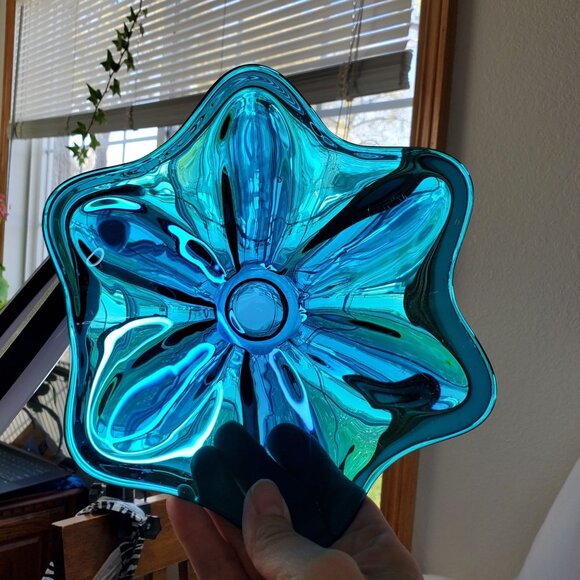 VTG Bluenique Viking Six Petal Aqua Blue Candy Dish Bowl Flower Shaped 1970s MCM - Picture 12 of 14